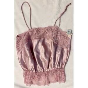 Vintage Body Chic dusty pink peplum crop lingerie top with lace (M)
